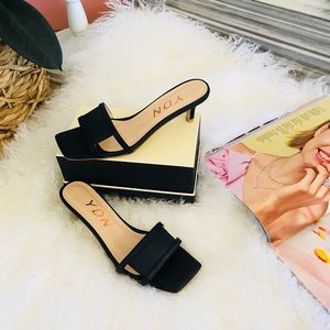 Square Open Toe Low Kitten HeelsMules Pumps